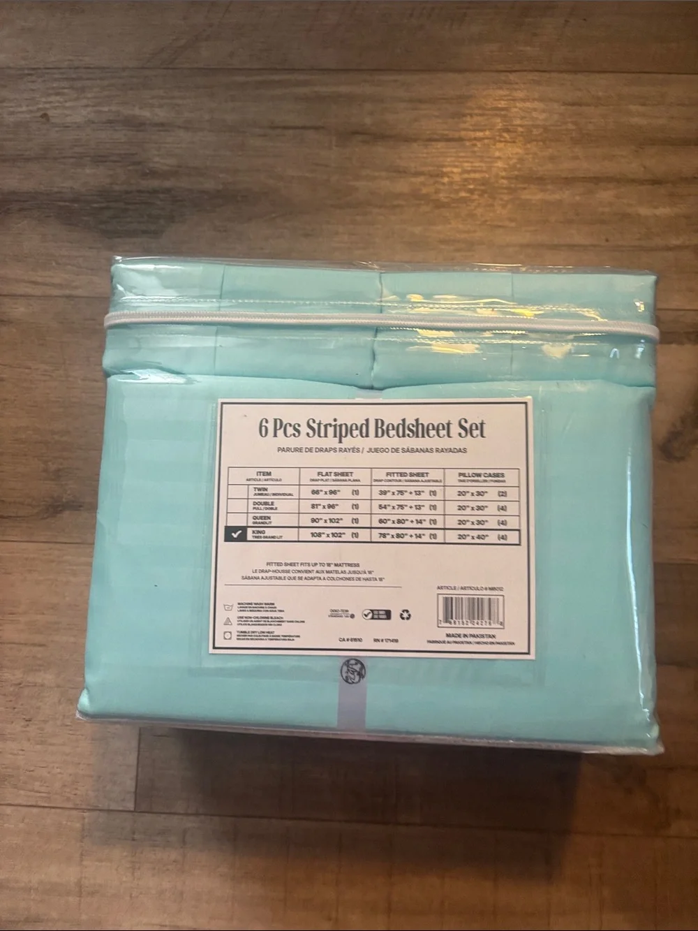 Special Striped King Bed Sheet Set - Aqua Blue